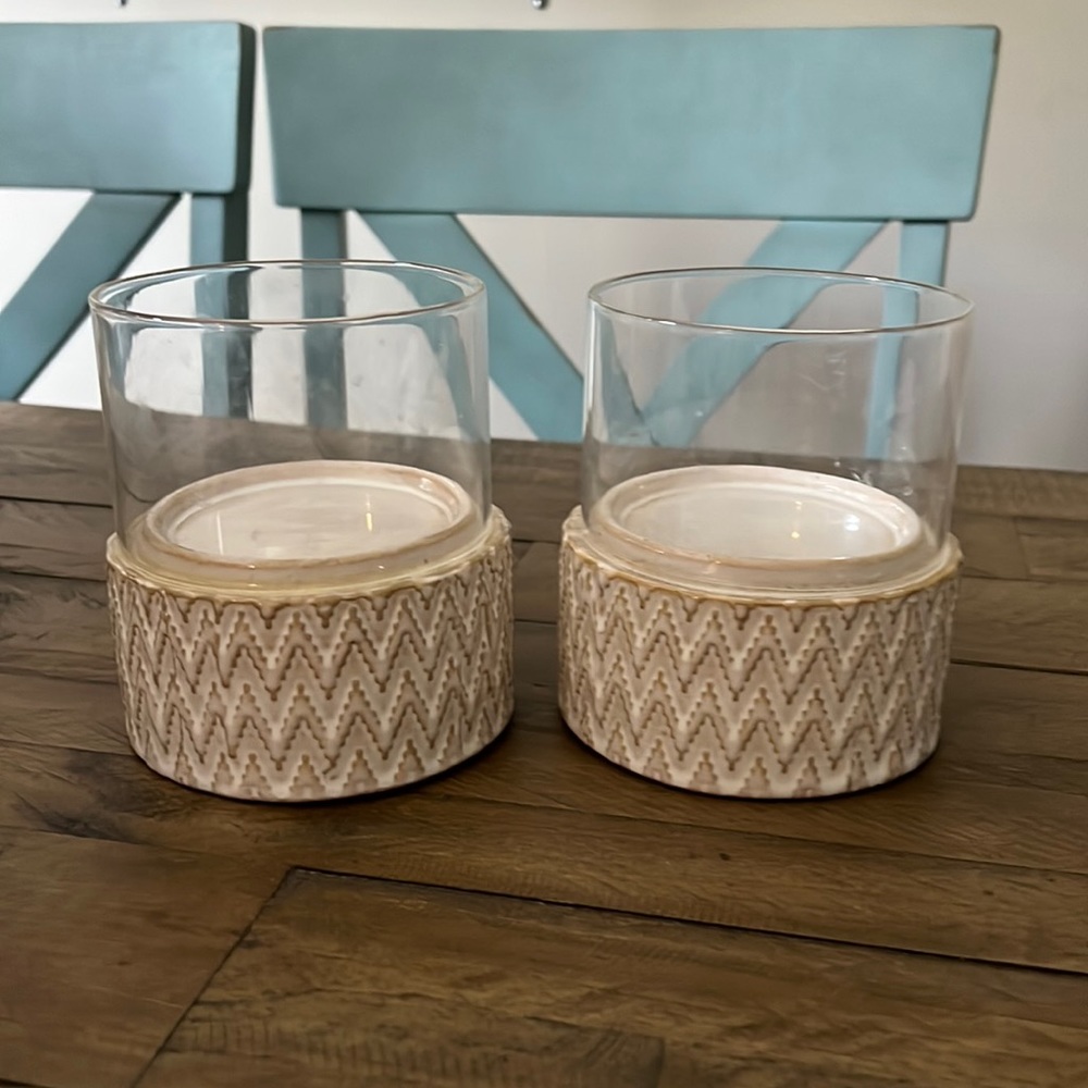 NWT Set of Glass Candle Holders 8 in opening